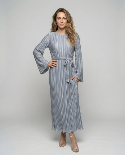 Damen Plissee-Maxikleid mit Glockenärmeln