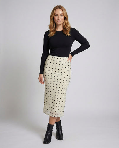 Damen schmaler Midirock mit Retro-Punktmuster