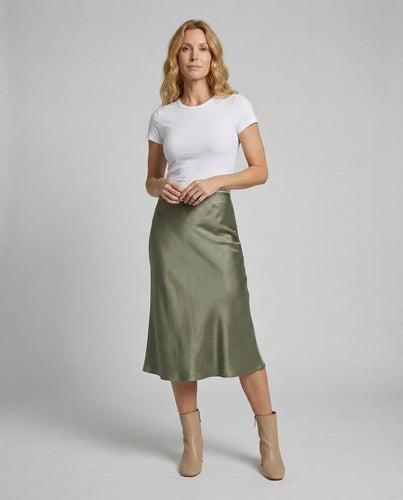 Damen Satin-Midirock in fließender A-Linie