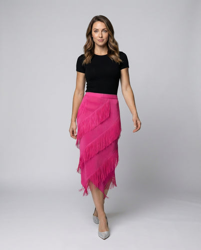 Damen Asymmetrische Lagenfransen Midirock