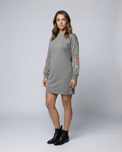 Damen Lässige Ärmelstickerei Sweatshirtkleid