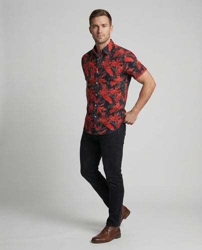 Herren Taillierte Paisley Kurzarmhemd