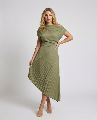 Damen Drapierte Einseitige-Schulter Midikleid