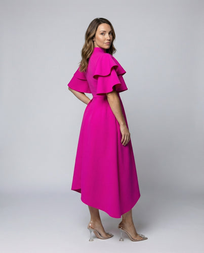 Damen Auffällige Volantärmel Abend-Midikleid