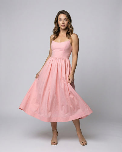 Damen Klassische Spaghettiträger Baumwoll-Midikleid