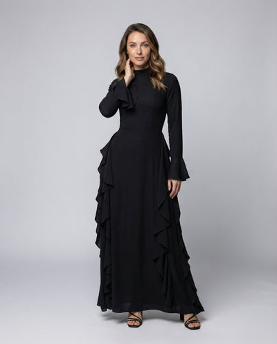 Damen Voluminöse Lange-Ärmel Abendkleid
