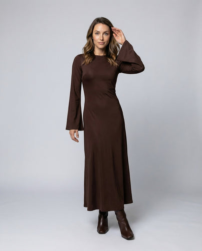 Damen Elegante Trompetenärmel Maxikleid