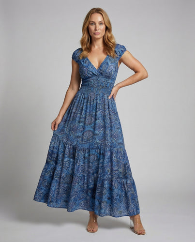 Damen Gestufte Smock-Büste Boho-Maxikleid