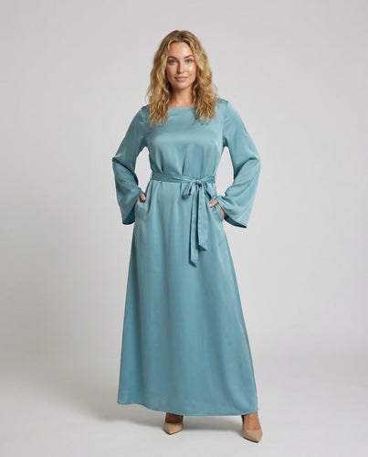 Damen Luftige Kimonoärmel Satin-Maxikleid