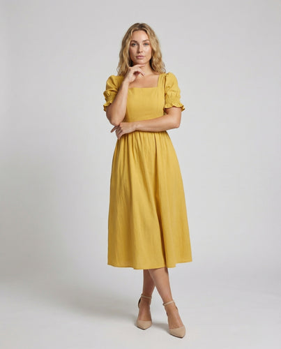Damen Retro Unterbrustnaht Midikleid