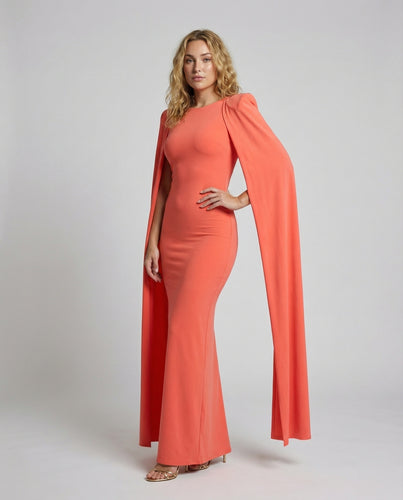 Damen Skulpturale Integriertes-Cape Abendkleid
