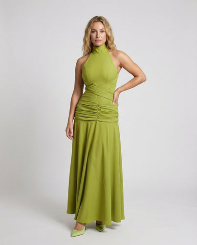 Damen Formende Geraffte-Hüftpartie Neckholder-Maxikleid