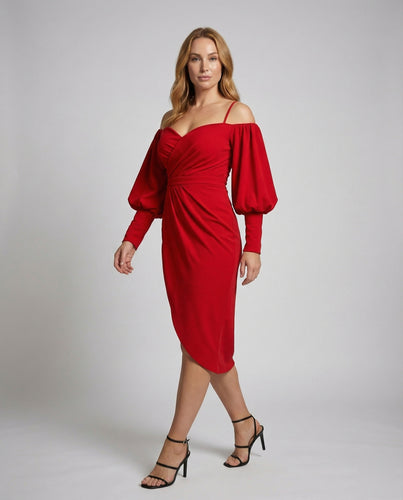 Damen Originelle Ein-Schulter-Illusion Samt-Midikleid