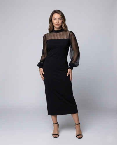 Damen Formgebende Mesh-Ärmel Midikleid