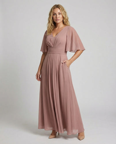 Damen Elegante Chiffon-Cape A-Linien-Midikleid