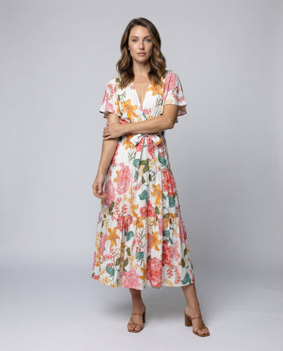 Damen Florale Bindegürtel Midikleid