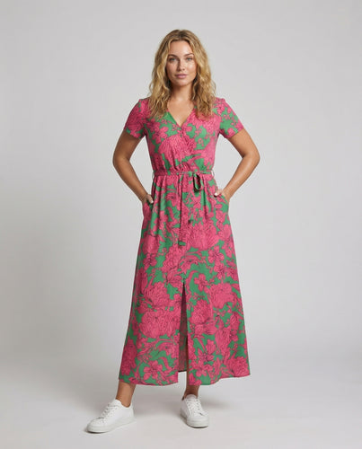 Damen Florale Kordelzug Midikleid