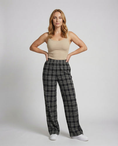 Damen Karierte Elastischer-Taillenbund Culotte-Palazzo