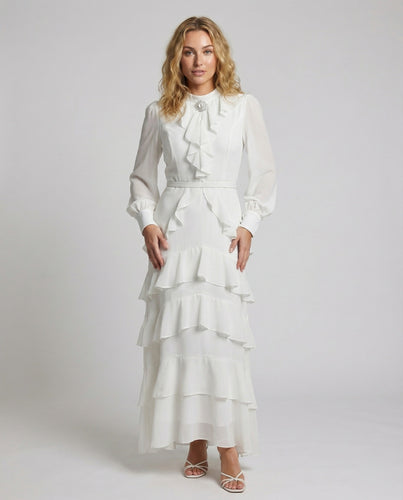 Damen Lange Taillierter-Gürtel Chiffon-Abendkleid