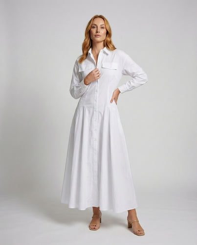 Damen Lange Teilungsnähte Popeline-Hemdkleid
