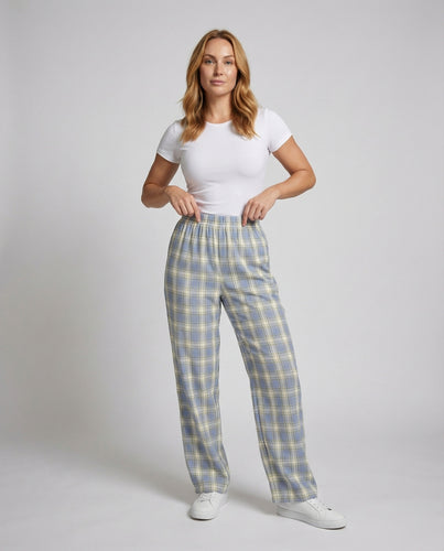 Damen Lässige Leinenoptik Karohose