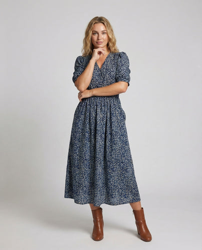 Damen Leichte Unterbrustraffung Midikleid