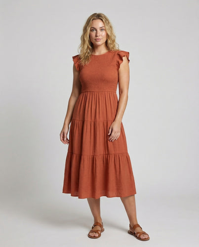 Damen Locker-Fallende Elastisches-Oberteil Midikleid