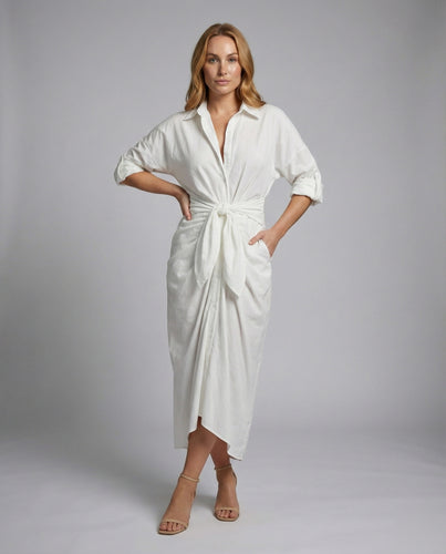 Damen Luftige Seitliche-Raffung Hemdblusen-Knotenmaxikleid