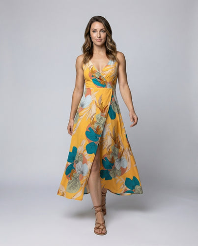 Damen Luftige Empire-Taillennaht Wickel-Maxikleid
