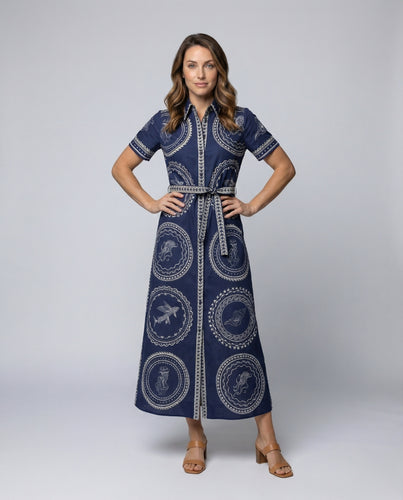 Damen Klassische Medaillonprint Maxi-Hemdblusen-Kleid