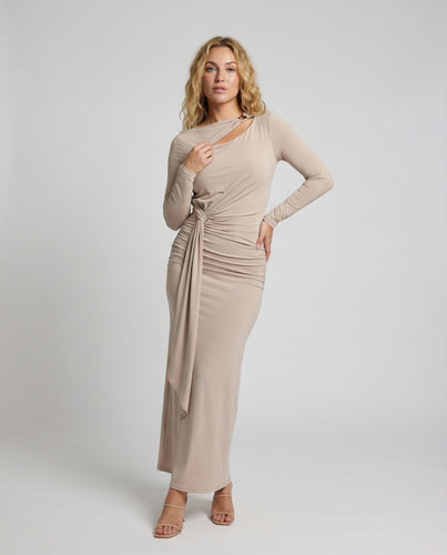 Damen Asymmetrische Knoten-Drapé Maxikleid