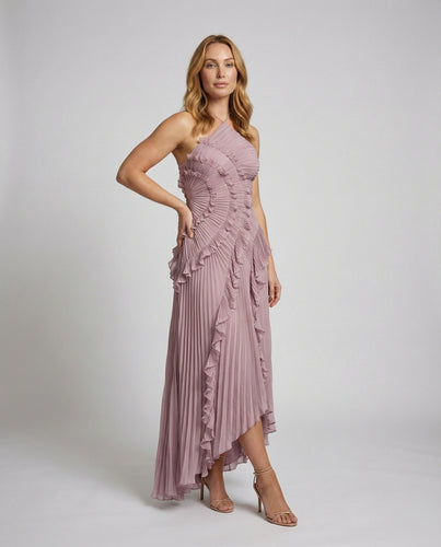 Damen Plissierte Halterkragen Maxikleid