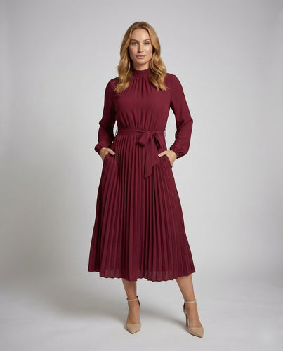 Damen Plissierte Taillenschärpe Maxikleid