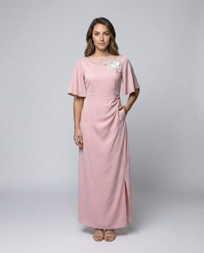Damen Raffinierte Transparent-Ausschnitt Satin-Maxikleid