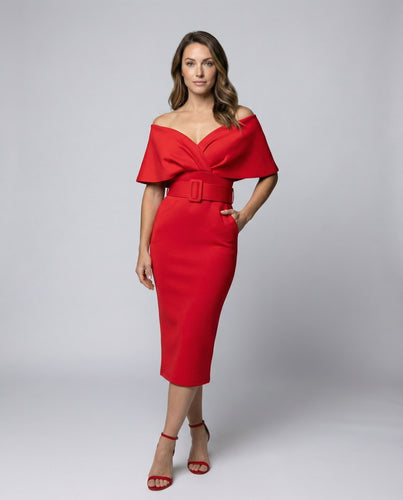 Damen Professionelle Schalkragen Midikleid