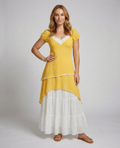 Damen Liebliche Florale-Zierborte Lagenkleid