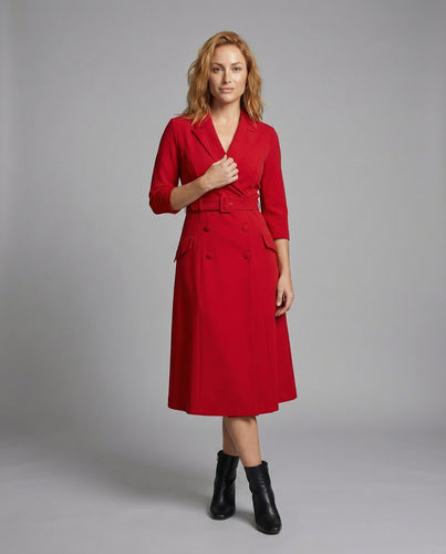 Damen Professionelle Klappentaschen Midikleid