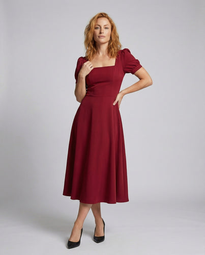 Damen Luftige Puffärmel Midikleid