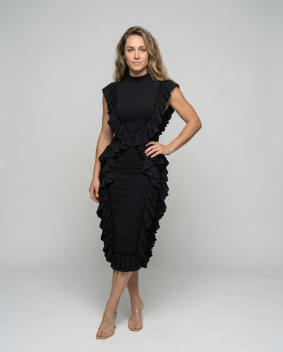 Damen Mehrlagige Volants Rüschen-Midikleid