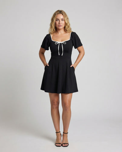 Damen Klassische Kontrastpaspel Swingkleid