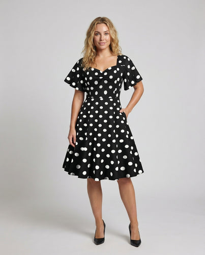 Damen Rockabilly Flügelärmel Tellerkleid