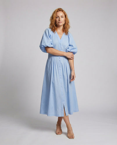 Damen Klassische Stoffbezogene-Knöpfe Hemdmaxikleid