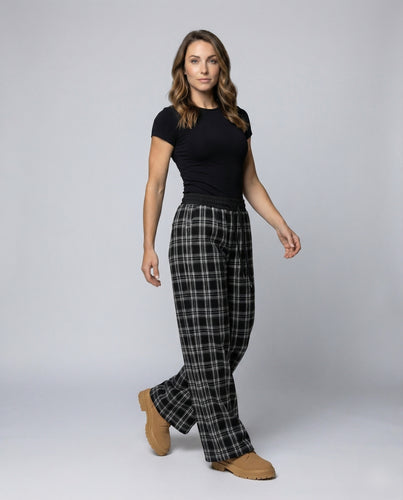 Damen Zeitlose Palazzo-Schnitt Karohose