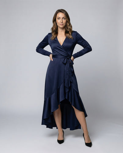 Damen Asymmetrische Volantstufen Wickel-Maxikleid