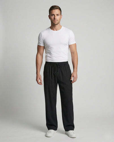 Herren Luftige Leinenoptik Relaxhose