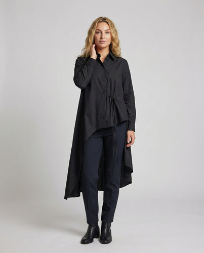 Damen Hemdblusenkleid Asymmetrisch Taillenzugband