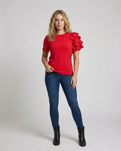 Damen Volantshirt Asymmetrisch Jersey Locker