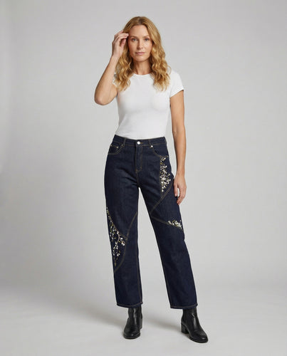 Damen Jeanshose Stickerei Gerade Passform