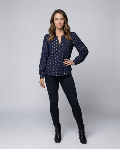 Damen Viskosebluse Muster V-Ausschnitt
