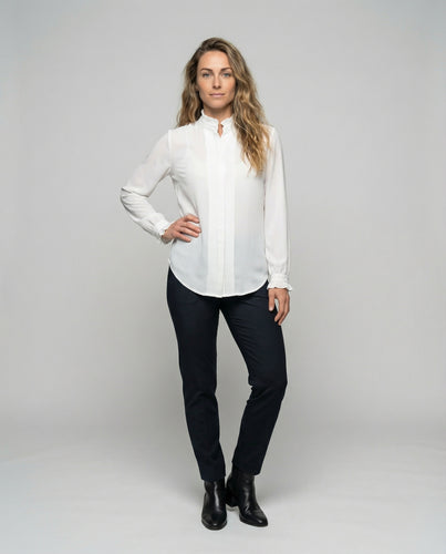 Damen Rüschenbluse Stehkragen Feminine